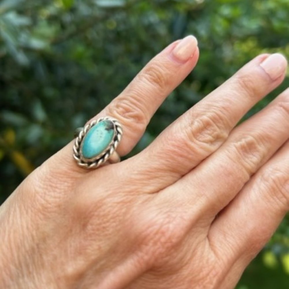 VTG Sterling Silver Oval Turquoise RING - Picture 1 of 12